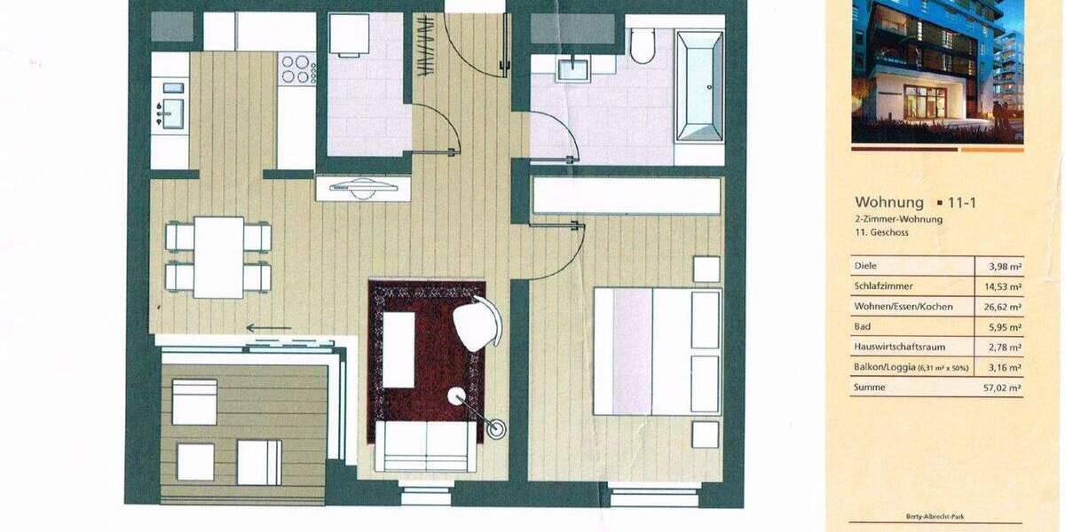 Etagenwohnung Düsseldorf Pempelfort - 2 Zimmer, 57 m&sup2;, 1.490&euro; | Angebot:25683608