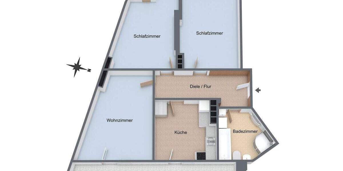 Etagenwohnung Düsseldorf Düsseltal - 3 Zimmer, 75 m&sup2;, 369.000&euro; | Angebot:25800161