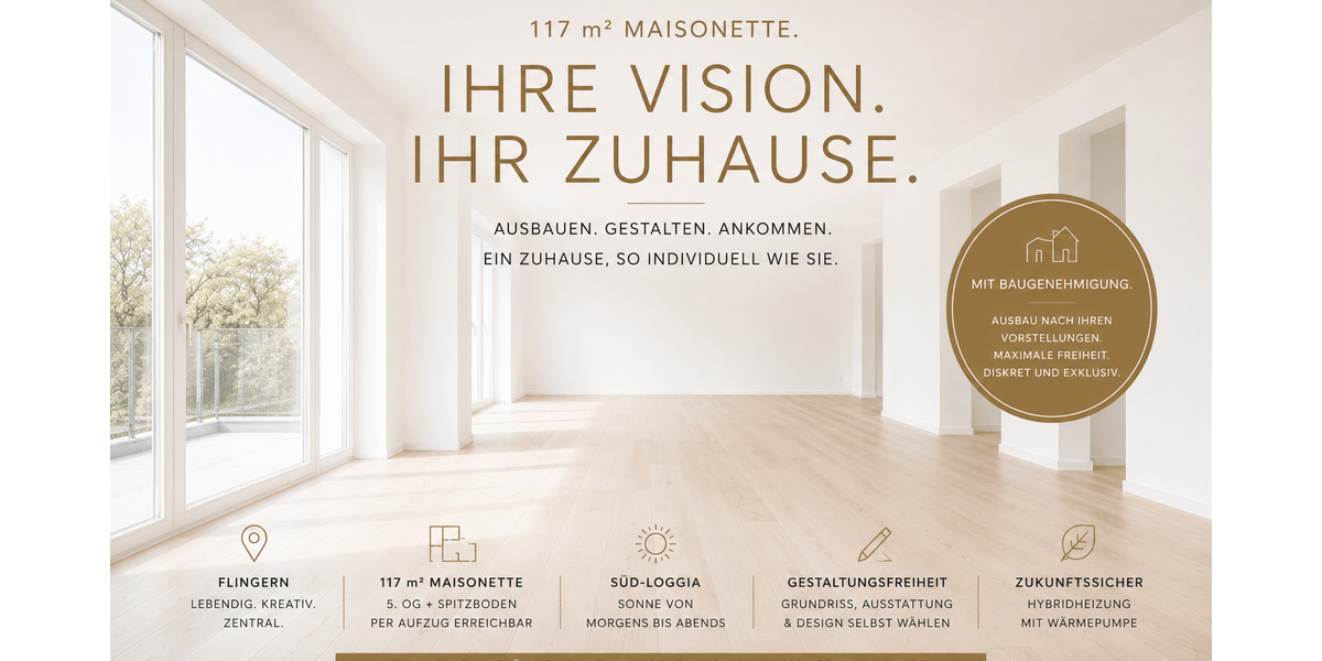 Etagenwohnung Düsseldorf Flingern Süd - 4.5 Zimmer, 117 m&sup2;, 299.000&euro; | Angebot:26992642