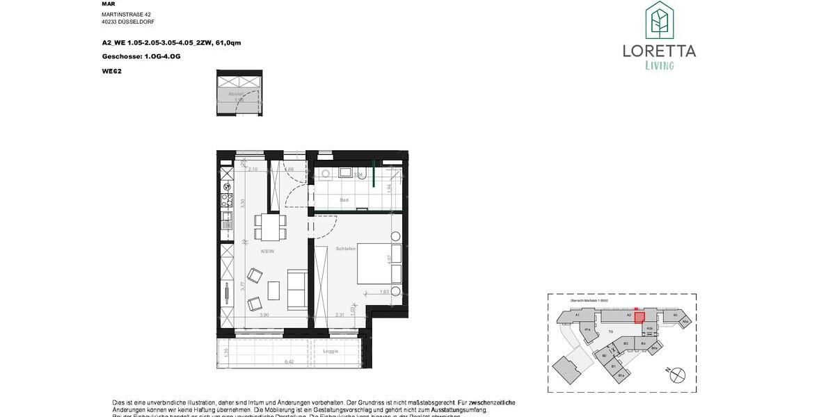 Etagenwohnung Düsseldorf Stadtbezirk 3 - 2 Zimmer, 61 m&sup2;, 1.245&euro; | Angebot:26648415