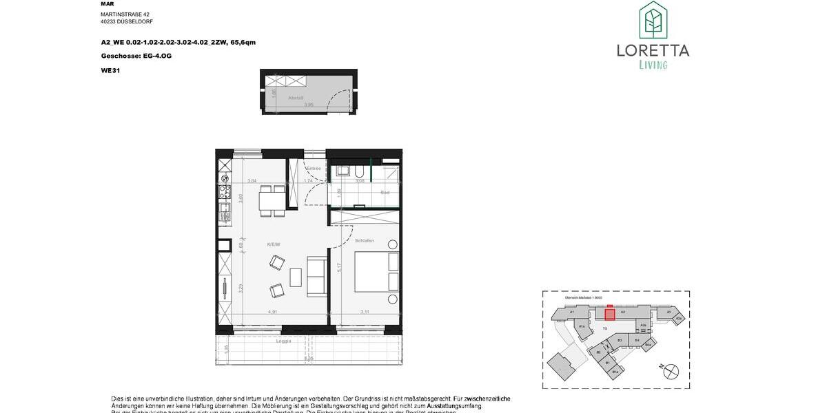 Etagenwohnung Düsseldorf Stadtbezirk 3 - 2 Zimmer, 66 m&sup2;, 1.235&euro; | Angebot:26648404